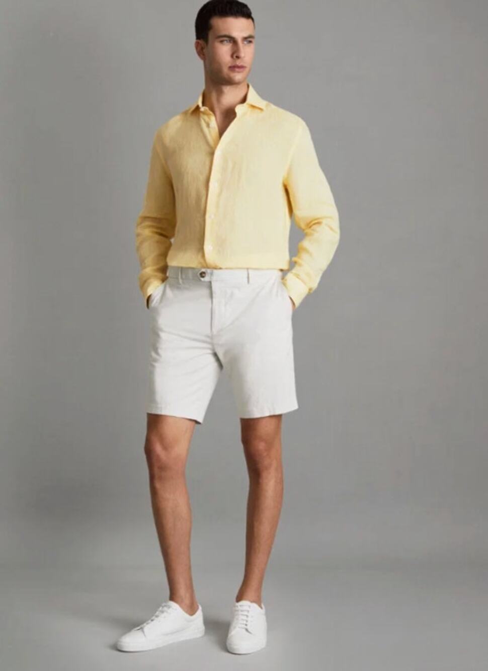 Reiss Shirt Mens Large Ruban Linen Button Through Yellow Summer Casual Resort